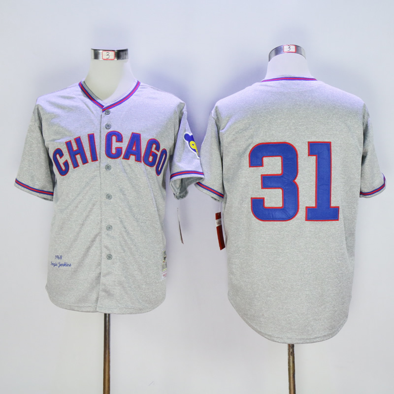 Men Chicago Cubs 31 Maddux Grey Throwback 1968 MLB Jerseys